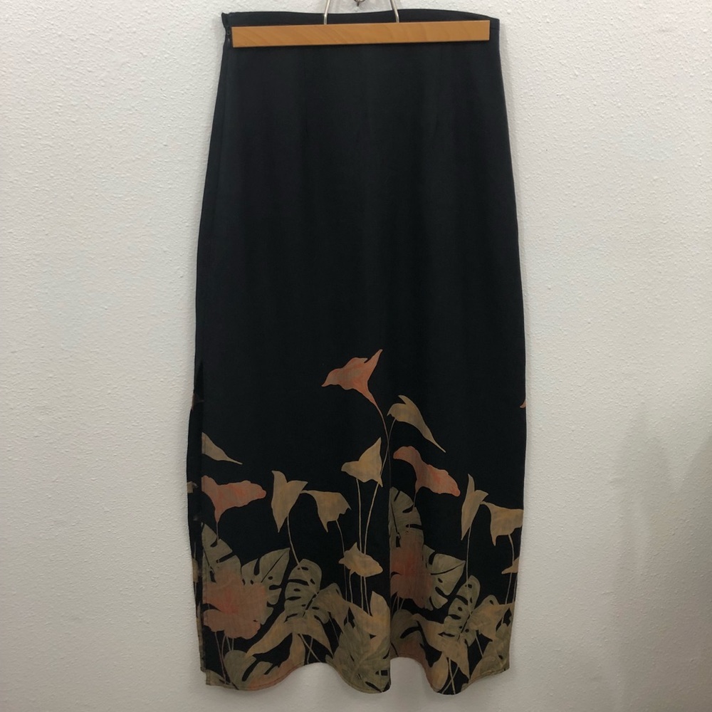 Tori Richard 100% silk floral slit skirt